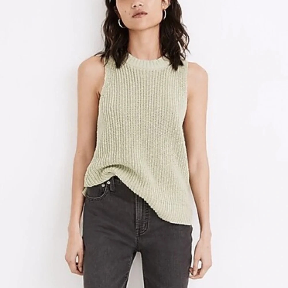 Madewell Womens XXS Sage Mint Green Shaker Ribbed Sweater Tank Top High Neck 90s